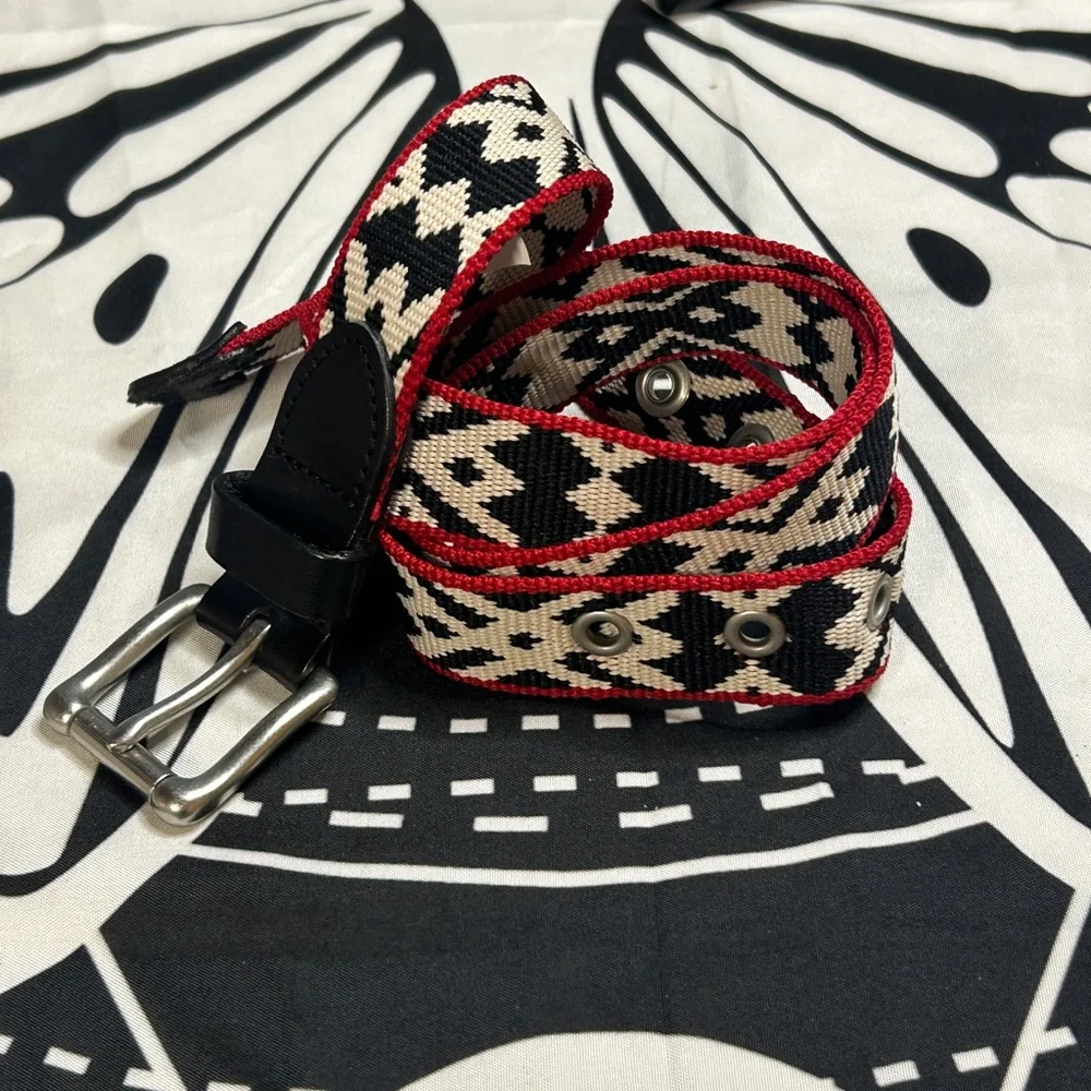 J.Crew Southwestern Woven Belt Black Red Geometric Navajo Tribal Pattern Small - Picture 8 of 9